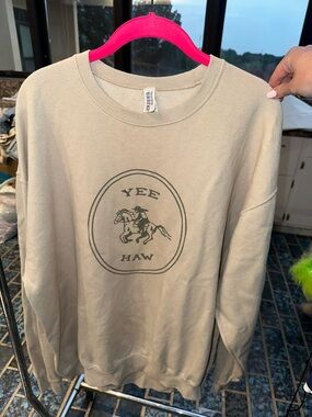 Yee Haw Cowgirl Beige Graphic Crewneck